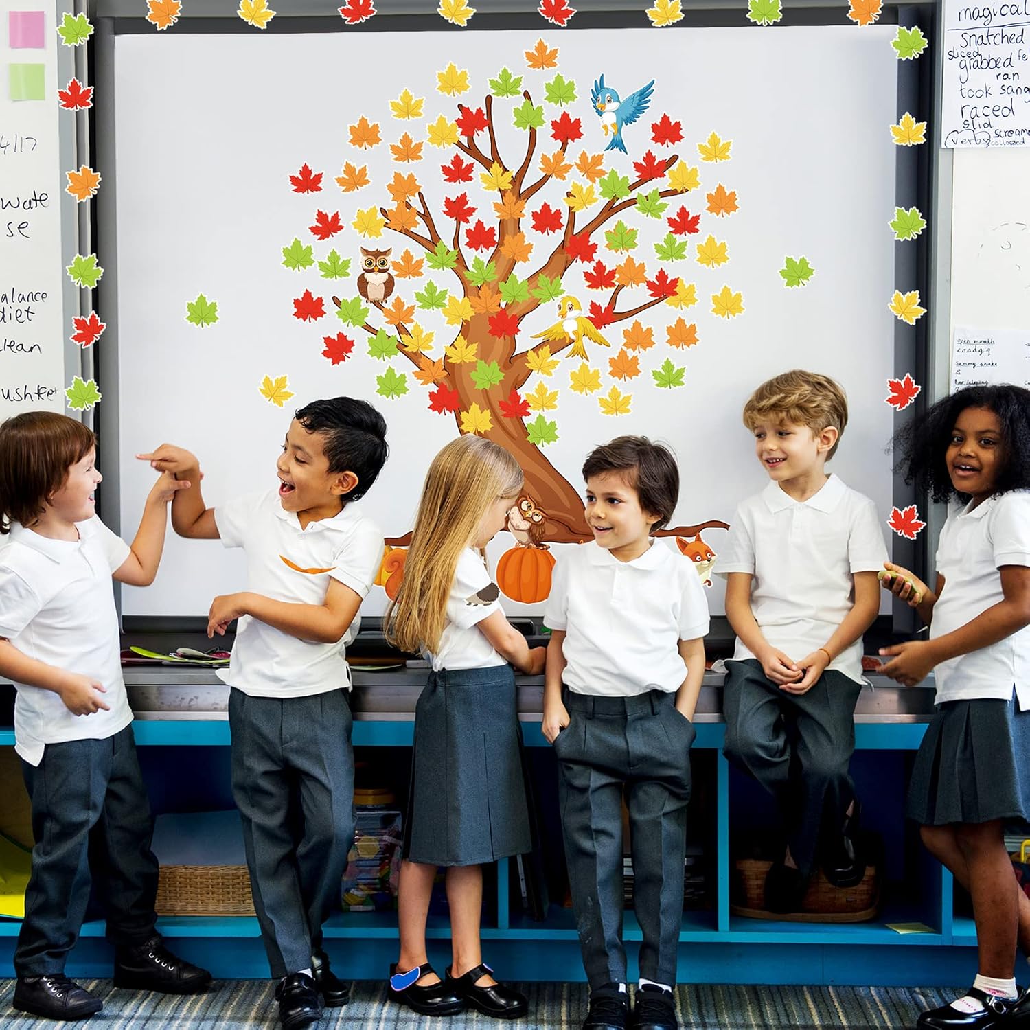 Juego de 155 tablones de anuncios de árbol para el aula, decoración de tablón de anuncios, tablero de anuncios, recortes de hojas de arce para