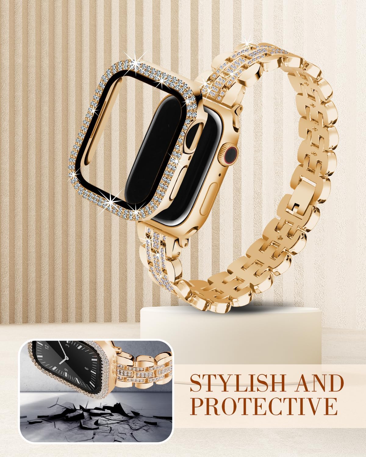 beu1st Correa brillante compatible con correas de Apple Watch de 1.575 pulgadas para mujer, correa de metal de repuesto de joyería de diamante,