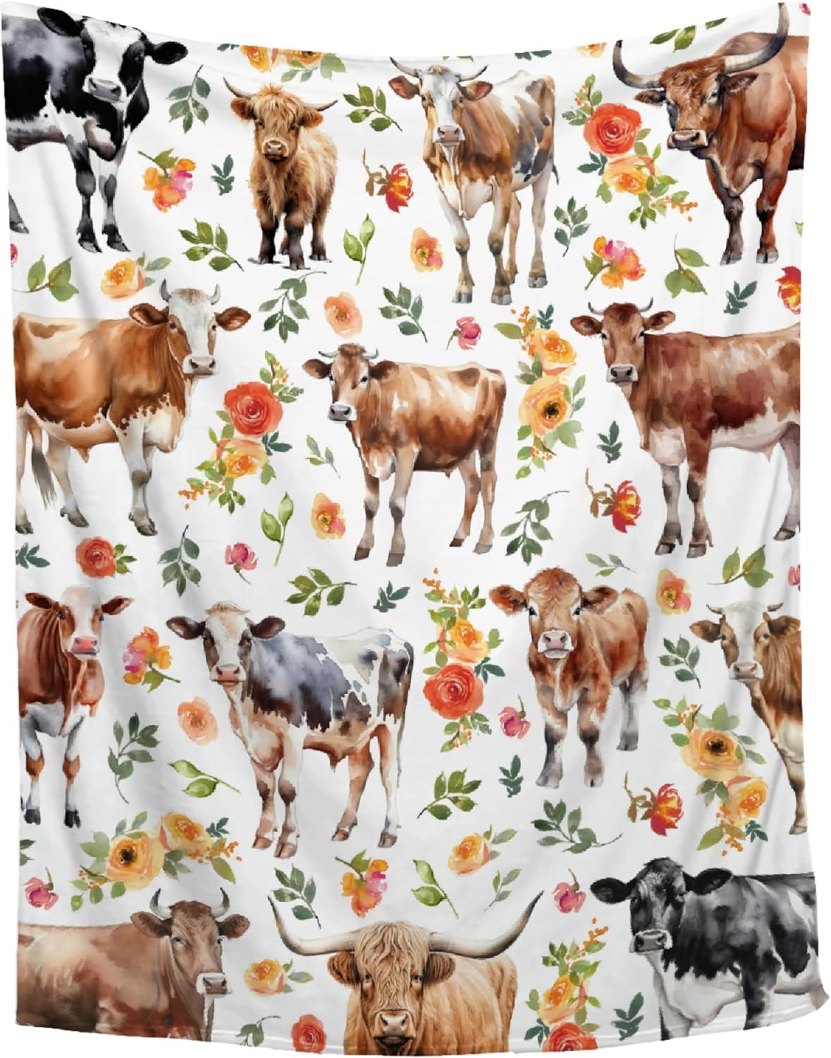 Manta de vaca floral de vaca  Regalos de vaca para niños y niñas  Decoración de vaca para sofá, cama, sofá  Manta de decoración de animales de