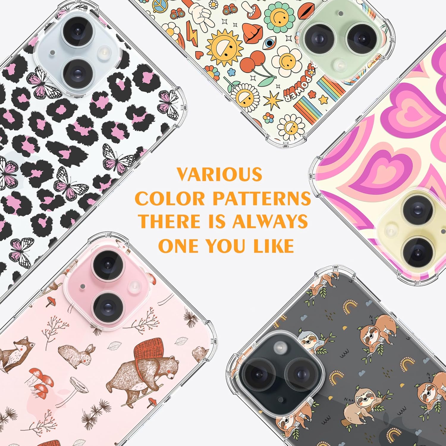 Funda transparente con diseño floral de hongos hippie retro diseñada para iPhone 15, diseño bohemio de hongos y flores, a la moda para niñas y