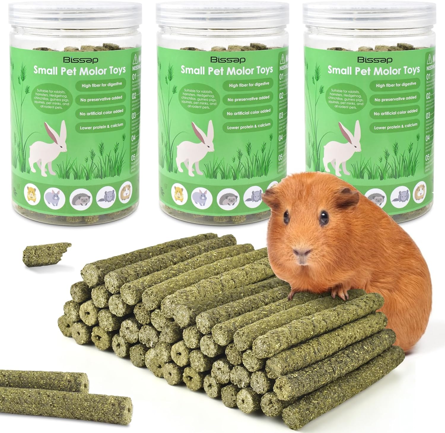Bissap 114 palitos de heno Timothy para conejos, hierba de Timothy natural, dientes molares, juguetes masticables para conejos, chinchillas,