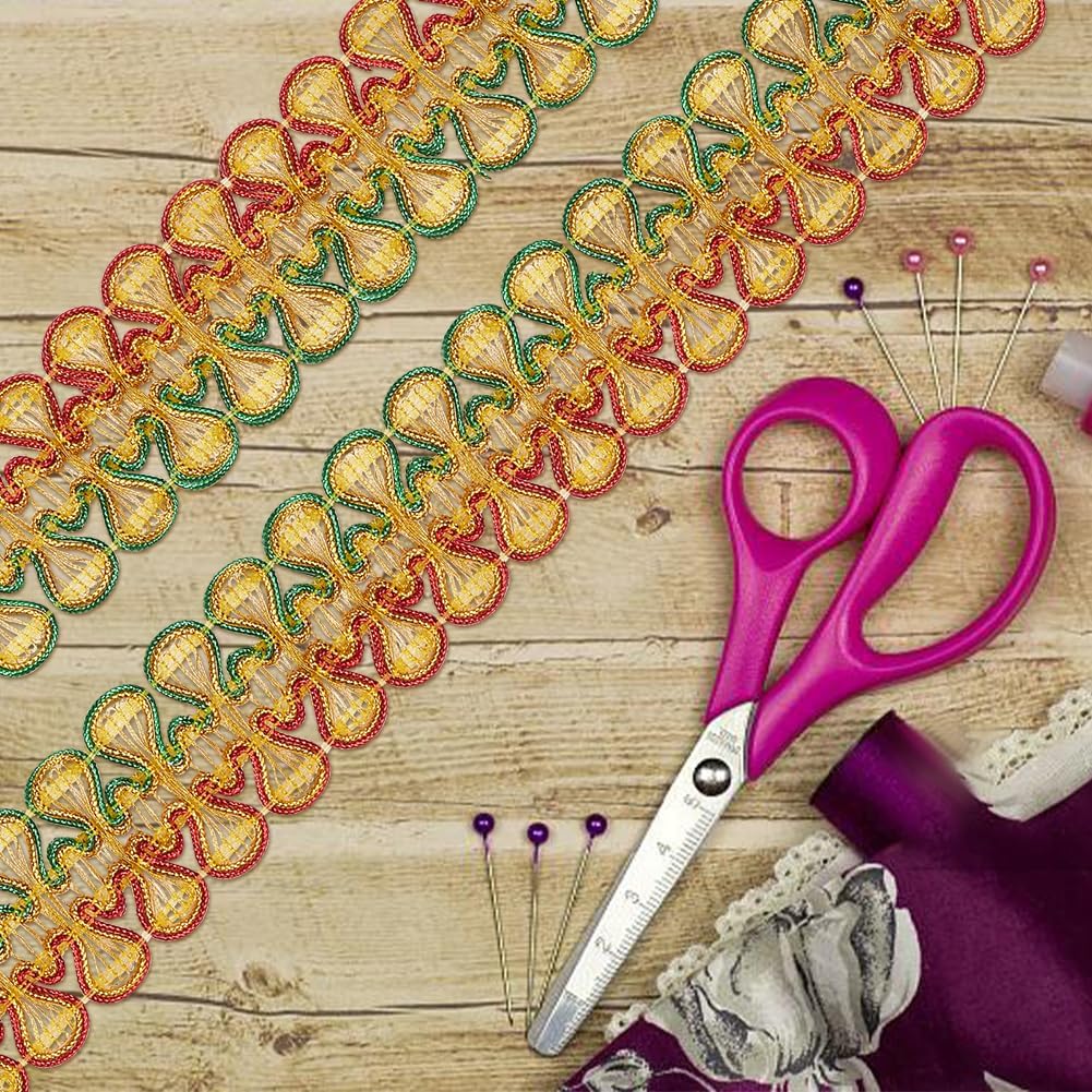 Cinta de encaje de ciempiés con bordado étnico de 15 yardas, cinta decorativa de encaje de ciempiés de 1-38 pulgadas (1.358 in) para cortina de