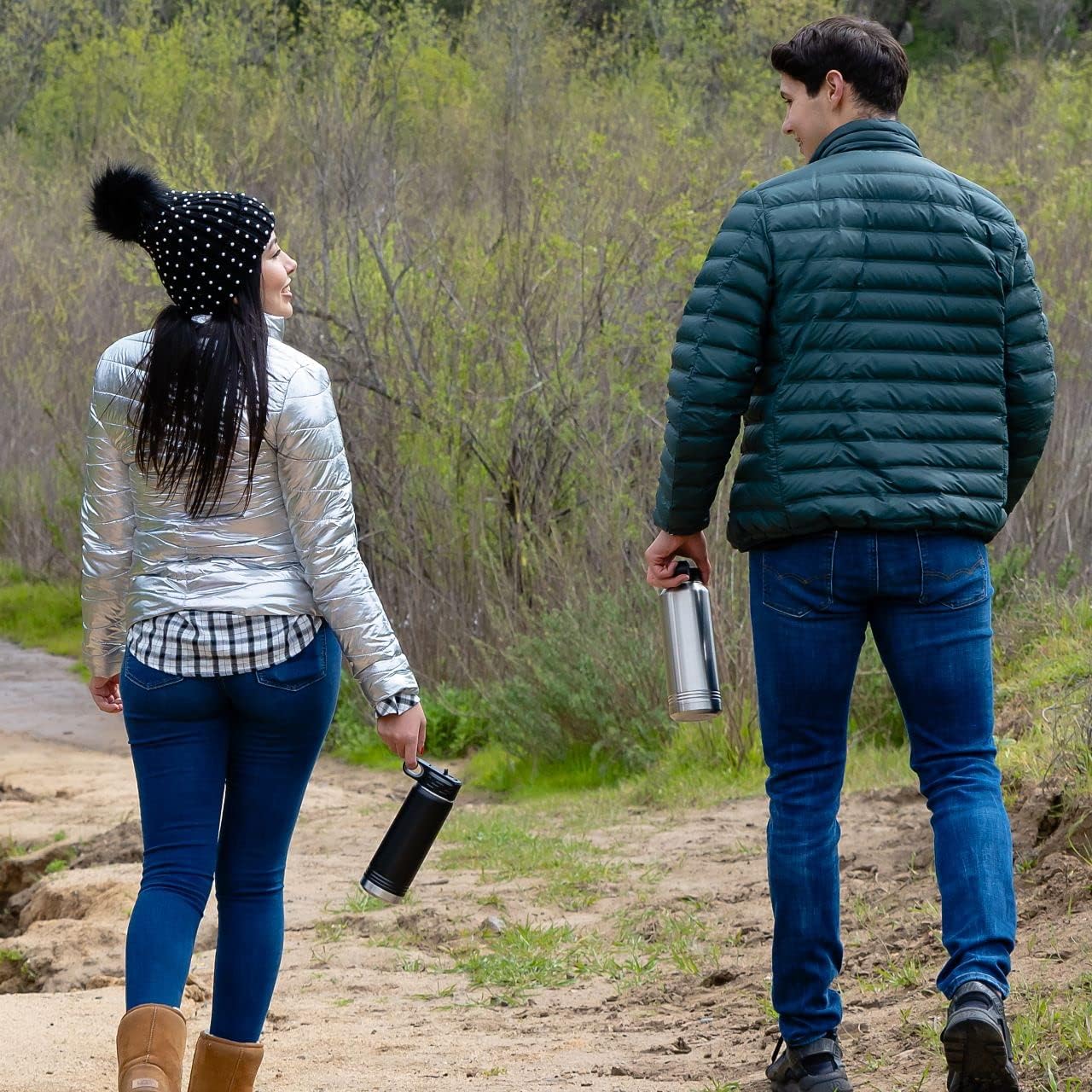 LaserGram Botella de agua de doble pared con tapa abatible de 40 onzas con pajilla, soporte de mano para gimnasta, grabado personalizado incluido
