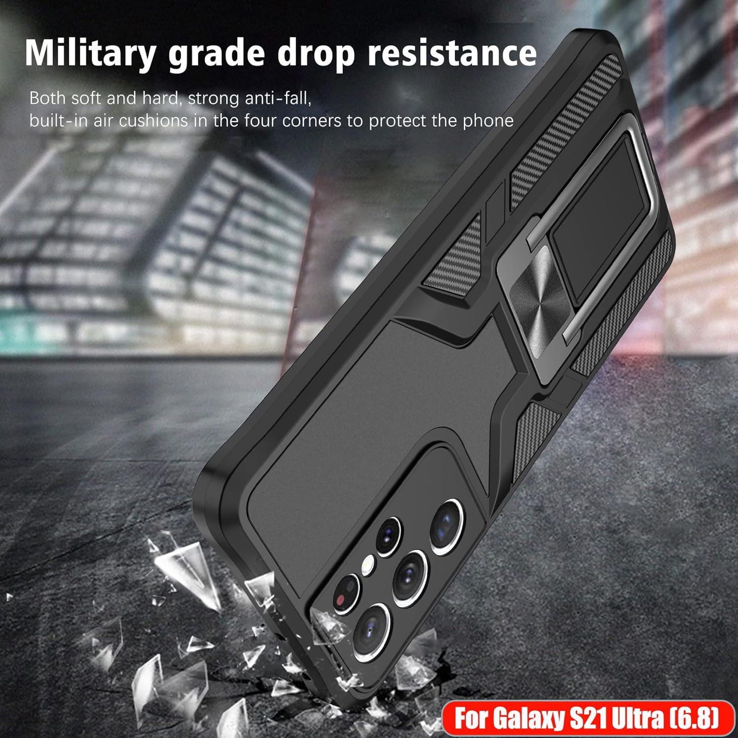 LMDAMZ Funda compatible con Samsung Galaxy S21 ultra resistente, grado militar, a prueba de golpes, doble protección (TPU+PC), funda magnética