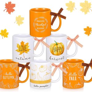 Juego de 6 tazas de café de 11 onzas para Acción de Gracias, regalos de otoño, tazas de café de cerámica, diseño de hojas de arce, decoración de Juego de 6 tazas de café de 11 onzas para Acción de Gracias, regalos de otoño, tazas de café de cerámica, diseño de hojas de arce, decoración de