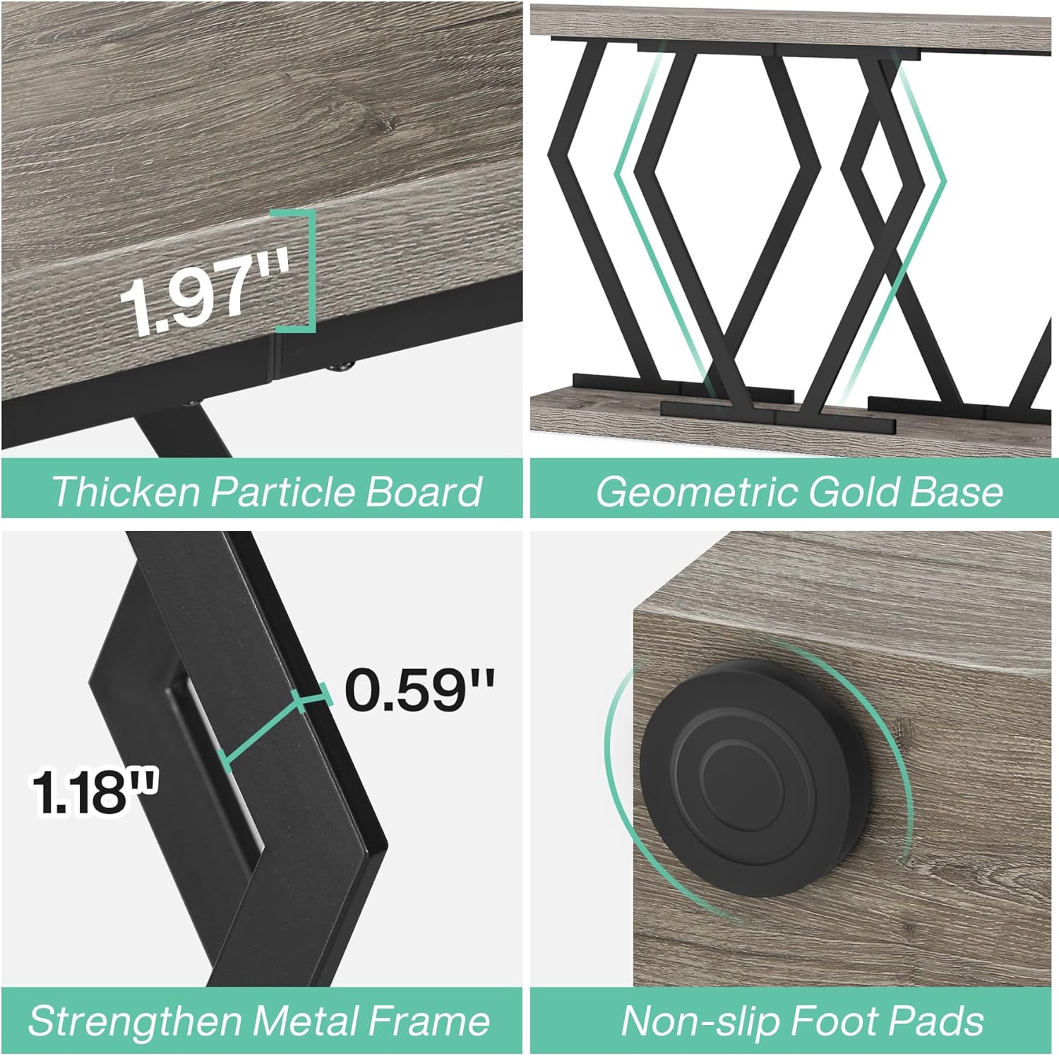 Tribesigns Mesa consola de 70.9 pulgadas para sala de estar, mesa de sofá larga estrecha con marco de metal geométrico resistente, mesa de madera