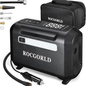 ROCGORLD Inflador de neumáticos R7 Compresor de aire portátil, bomba de aire de neumáticos de automóvil de 12 V CC con función de apagado ROCGORLD Inflador de neumáticos R7 Compresor de aire portátil, bomba de aire de neumáticos de automóvil de 12 V CC con función de apagado