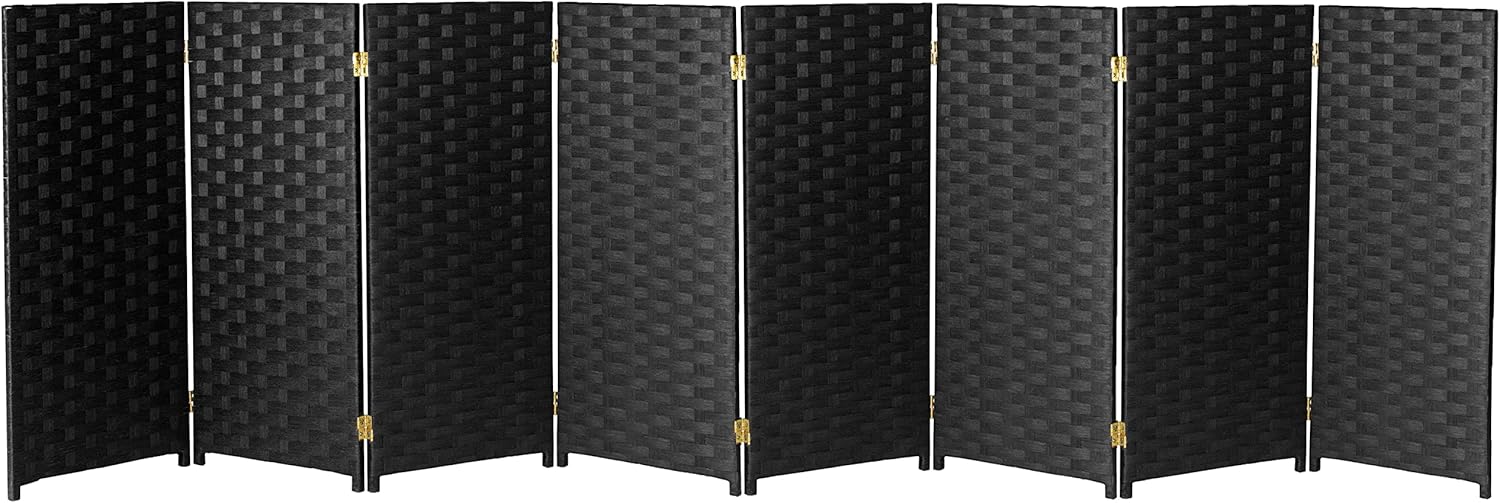 Red Lantern Pantalla plegable de fibra tejida corta de 3 pies – 8 paneles – Negro