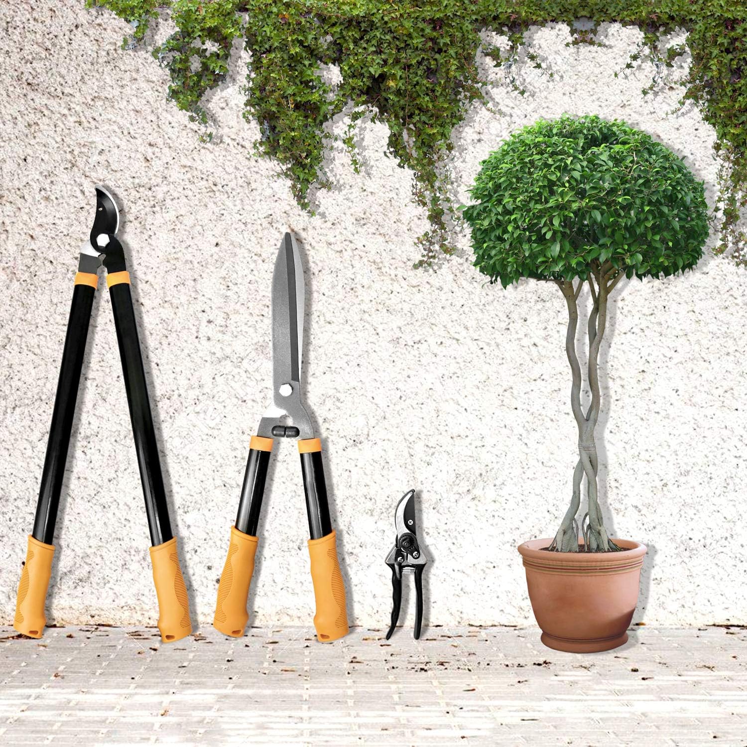 E&K Sunrise – Juego de herramientas para árbol de jardín, kit de jardín de 3 piezas con podador, tijeras de setos y tijeras de podar, kit de cuidado