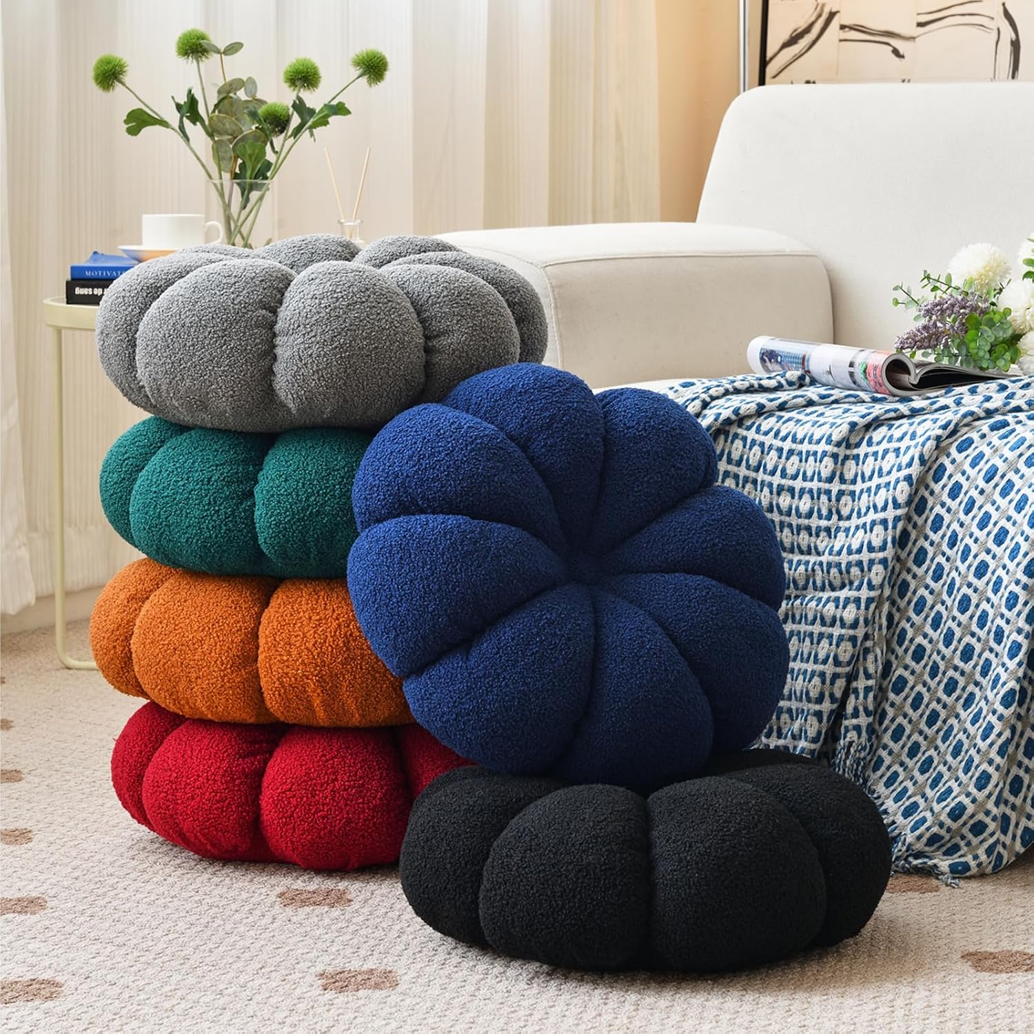 Cojín redondo para suelo, almohadas de calabaza, almohadas decorativas para sofá cama, cojines de asiento de suelo circulares gruesos, cojines de