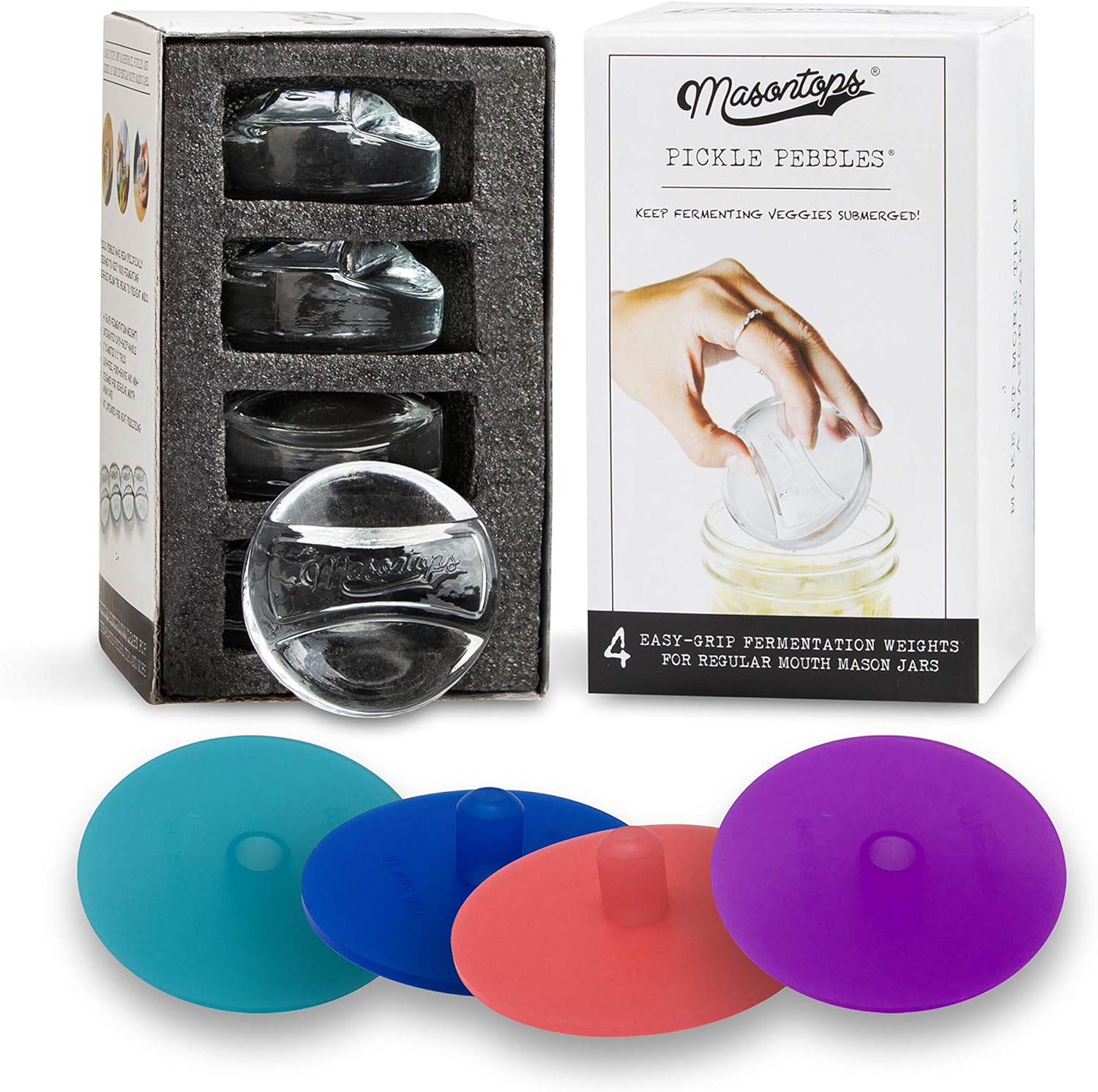 Masontops Kits de 8 piezas de pepinillos de vidrio para pesos y tubos de pepinillo – Tapa pequeña de boca regular para decapado y enlatado