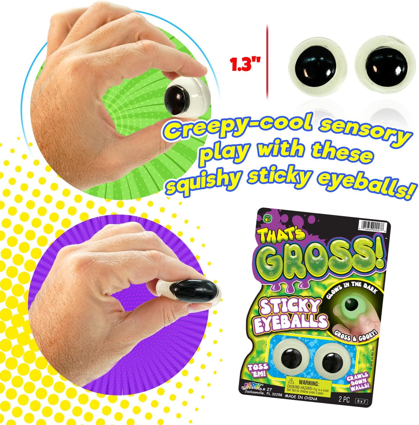 JA-RU Sticky Eyeballs – Escaladores que brillan en la oscuridad (1 paquete de 2)  Juguete blando luminoso para decoración de Halloween y recuerdos