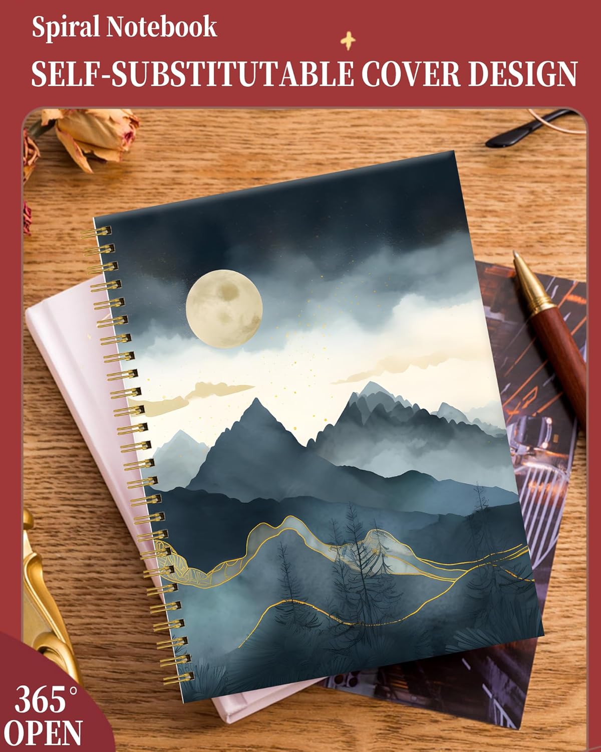 FVBAO Cuaderno de espiral para mujer, cuadernos universitarios A5 de 6 x 8.4 pulgadas, 120 páginas rayadas con papel grueso de alta calidad,