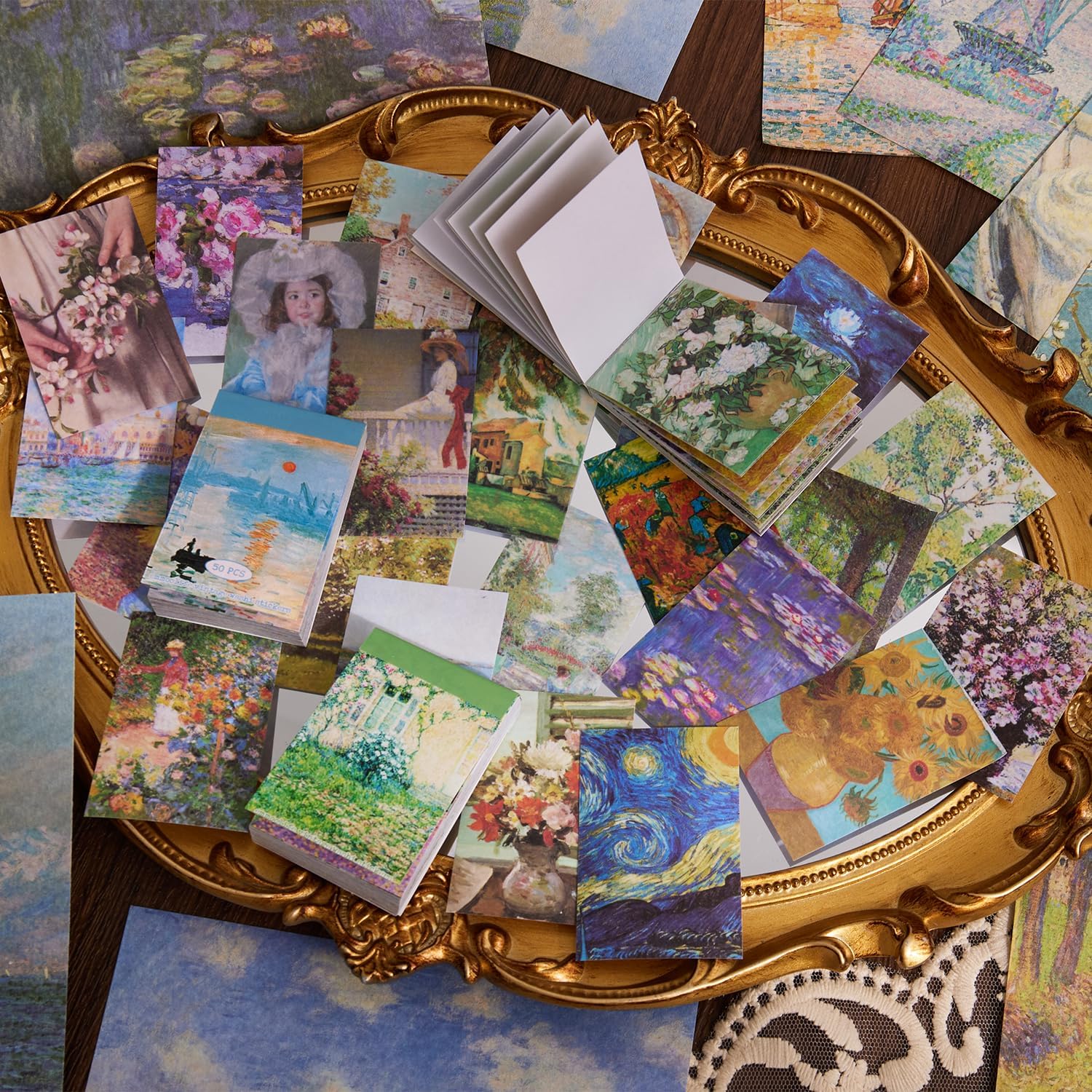 Kit de suministros para álbumes de recortes, 480 piezas, pintura al óleo vintage de Van Gogh, kit de álbum de recortes estético para diario basura