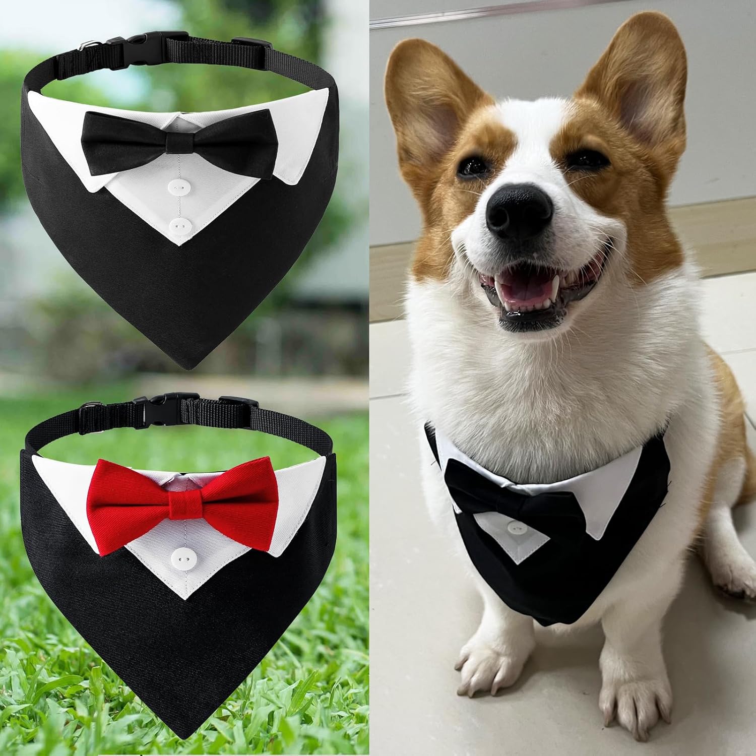 Disfraz formal de esmoquin para perro, para boda, para cumpleaños, para cachorro, con corbatín, ajustable, para mascotas, cuello de moño, para