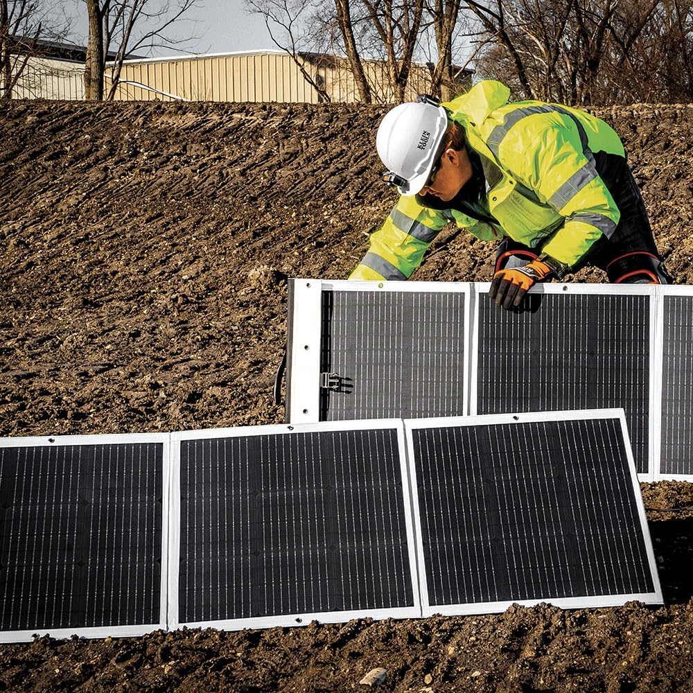 Klein Tools 29251 Panel solar portátil de 200 W, cargador solar plegable al aire libre con puerto USB-A para centrales eléctricas, baterías y