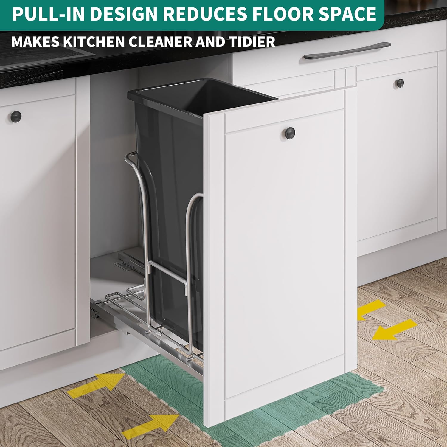YITAHOME Contenedor de basura extraíble de 43 cuartos de galón (XL) con tapa para armarios mínimos de 14.2 pulgadas de ancho x 22.2 pulgadas de