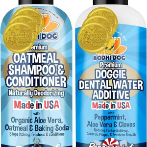 Bodhi Dog Champú de avena de 17 onzas + paquete de agua dental de menta Bodhi Dog Champú de avena de 17 onzas + paquete de agua dental de menta