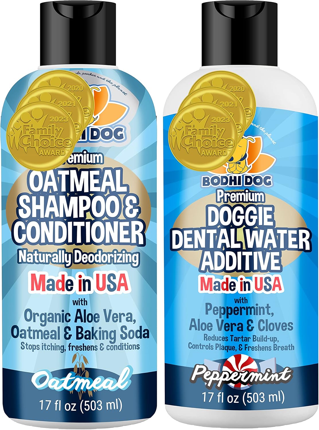 Bodhi Dog Champú de avena de 17 onzas + paquete de agua dental de menta