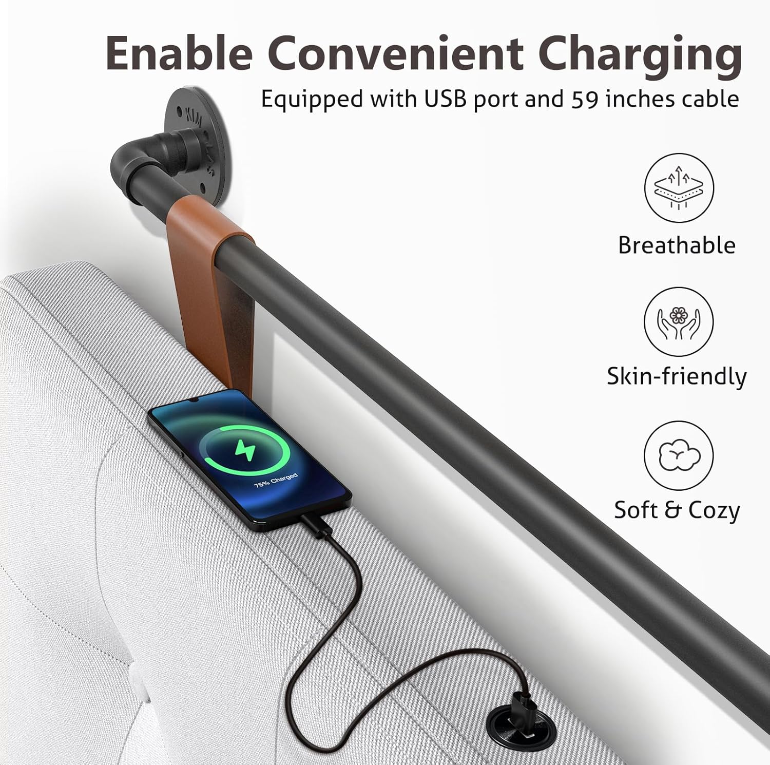 Cabecera Queen para cama con tapicería de lino y cabecera tapizada con botones, puerto de carga USB, altura ajustable, cabecera colgante para