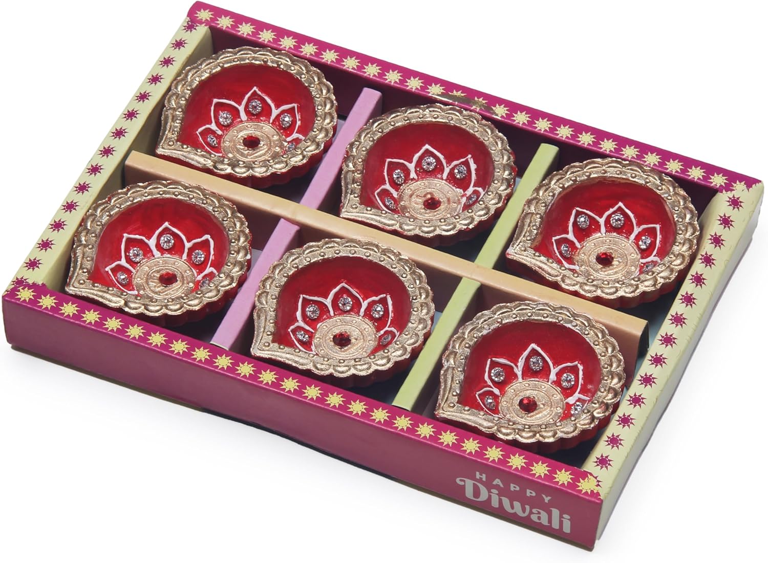 Terracoaat – Juego de 6 piezas de arcilla roja Diya para decoraciones de DiwaliNavratri, lámpara de aceite, Diwali, arcilla diya, soporte para velas