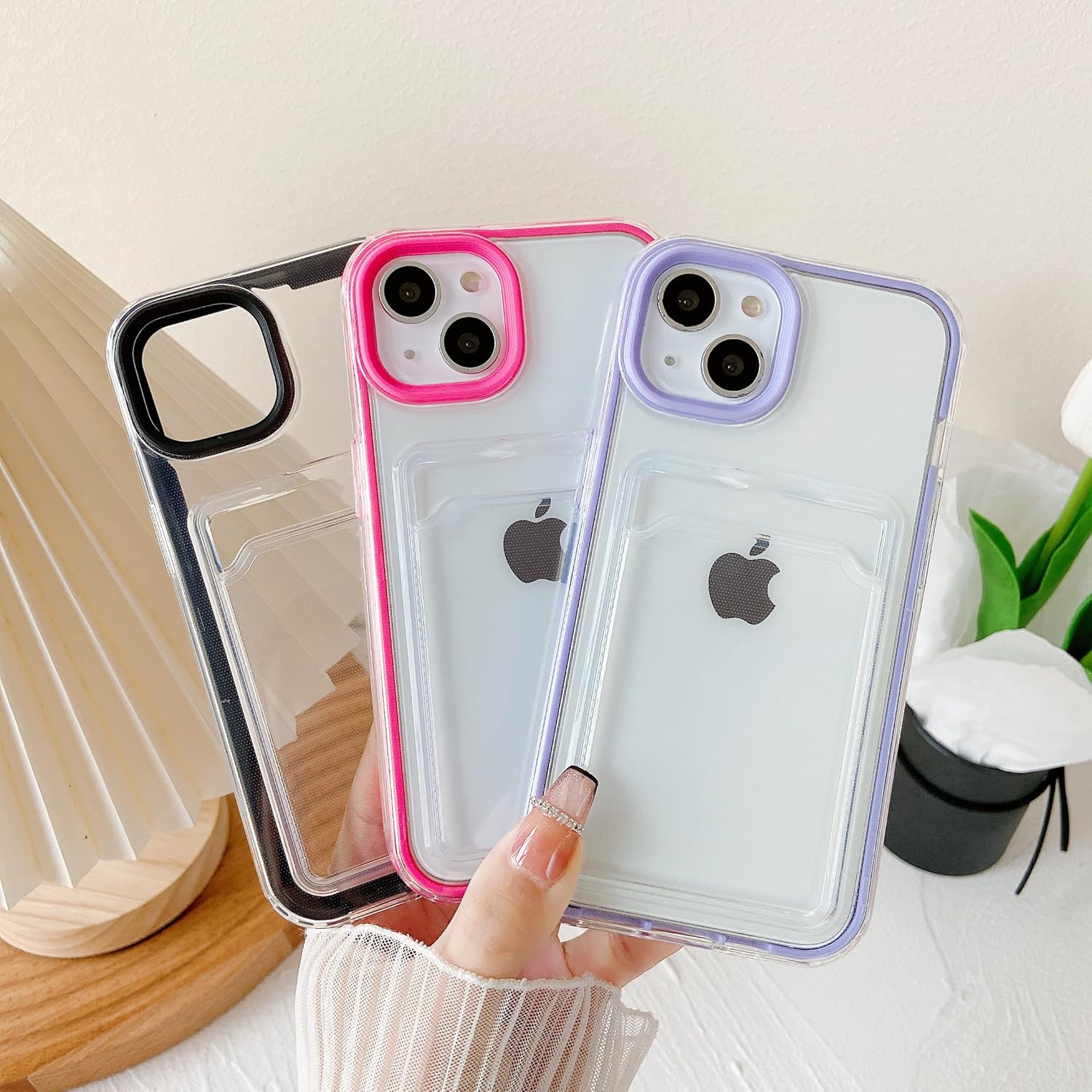 Caseative Tarjetero transparente a prueba de golpes suave compatible con iPhone (rojo, iPhone 11 Pro)