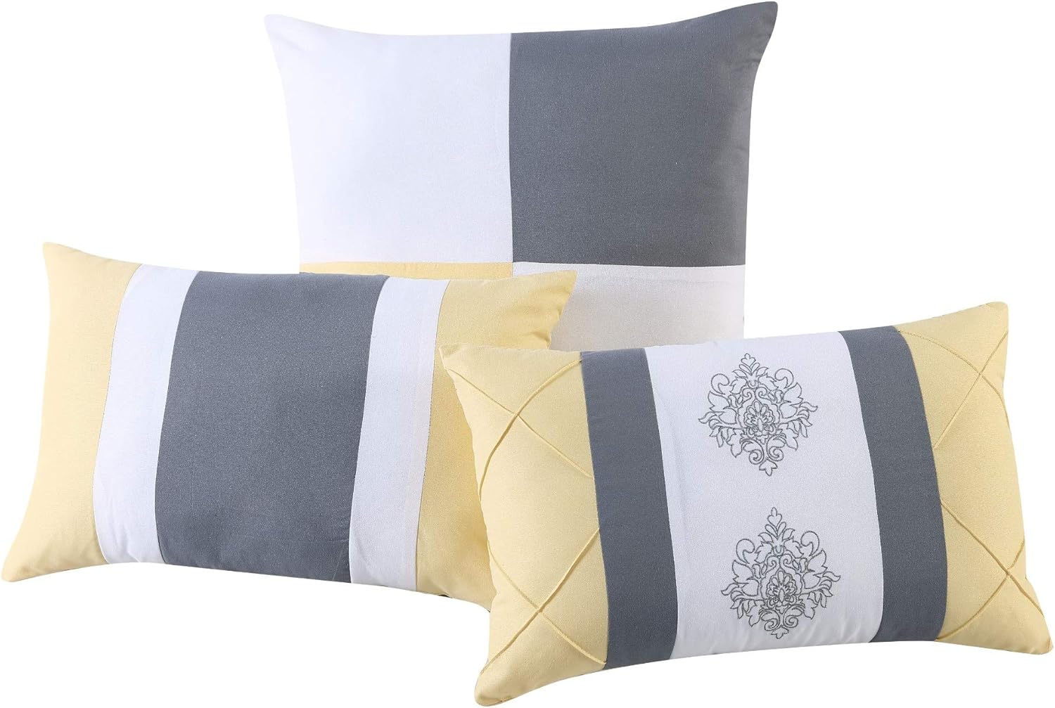 Chezmoi Collection Boston Juego de ropa de cama de 7 piezas, diseño de celosía con rayas, acolchado, costura pinsonic, plisado, Poliéster & Mezcla
