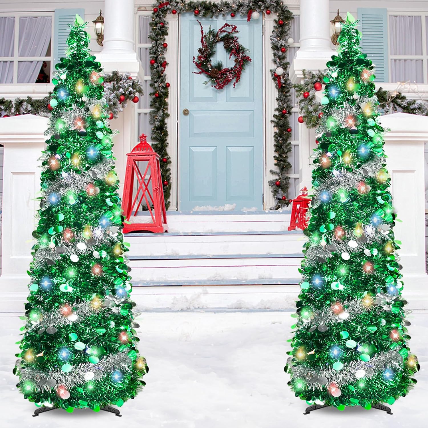 Árbol de Navidad desplegable de 5 pies con 8 modos, 90 decoraciones coloridas de Navidad, árbol de Navidad plegable para interiores y hogar,