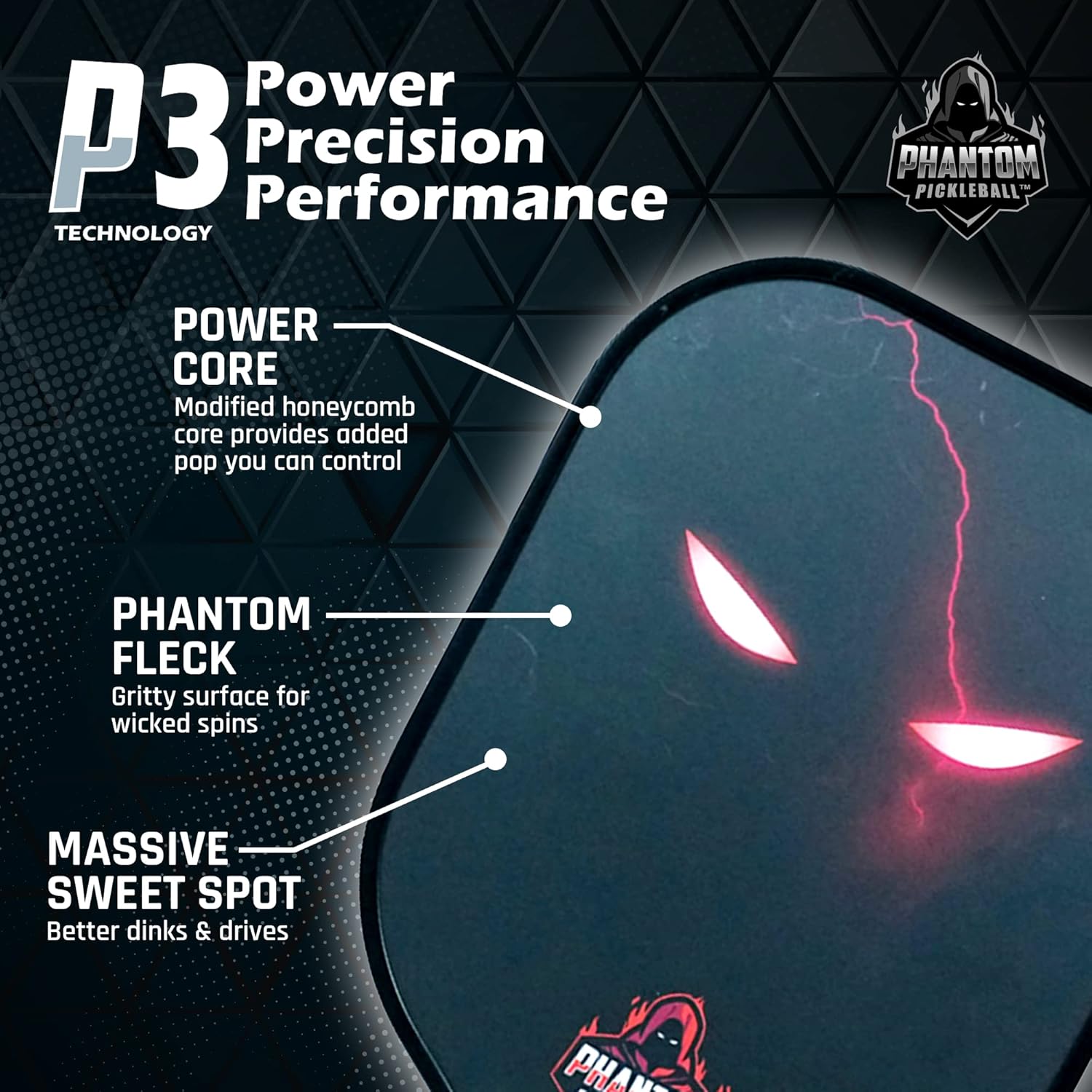 Phantom Eternal – Paleta de pickleball T700 de fibra de carbono de 0.551 in con cubierta de paleta de pickleball – Paletas de pickleball aprobadas