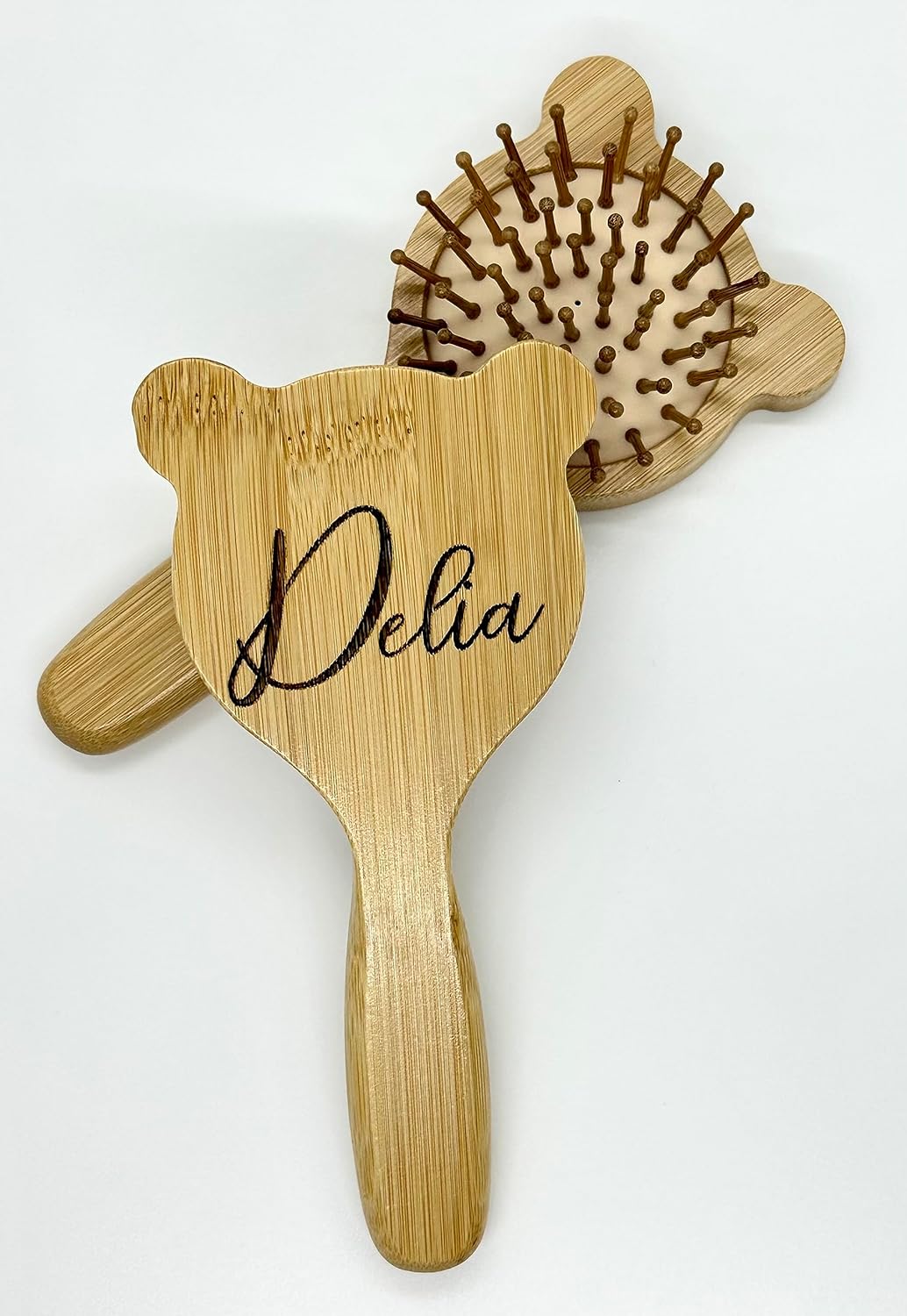 Personalized Brush Bear hair brush bamboo wood engraved small hand travel brush gift for girl