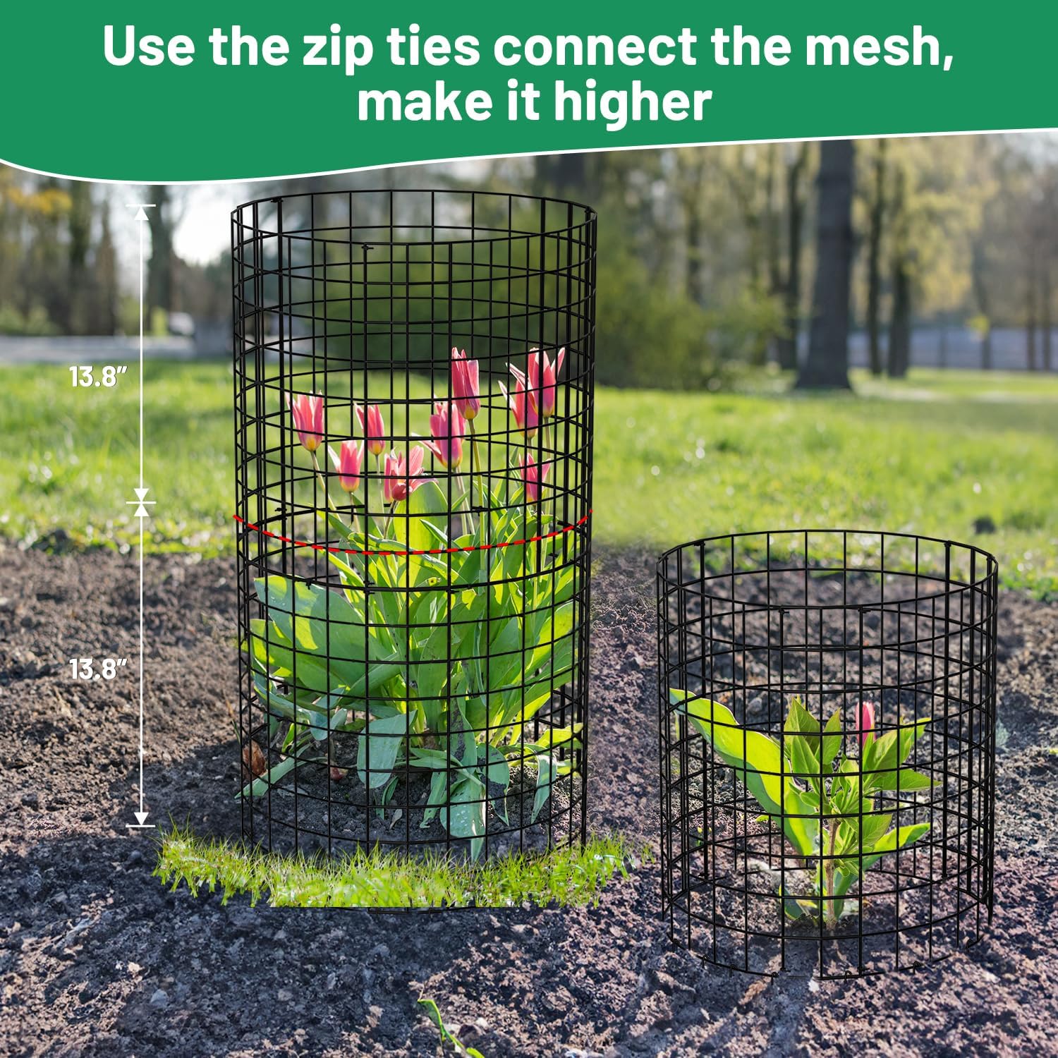 Keten Paquete de 5 protectores de plantas de animales, 15 piezas de malla metálica para mantener a los animales fuera, jaulas de plantas de 13.7