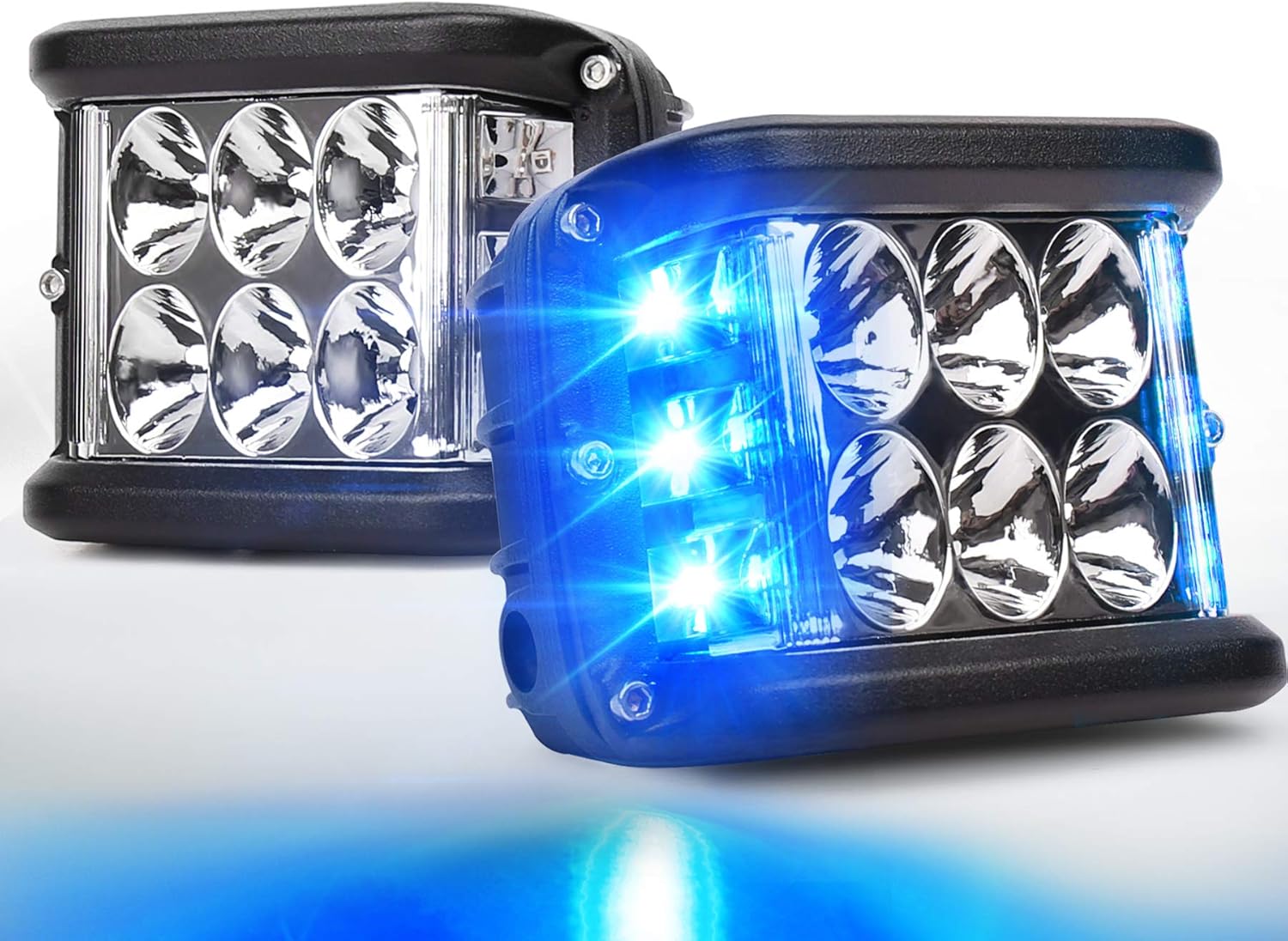 Luces LED de disparo lateral con DRL azul de doble cara con estroboscópico, 30 W todoterreno para conducción de puntos de inundación para Jeep,