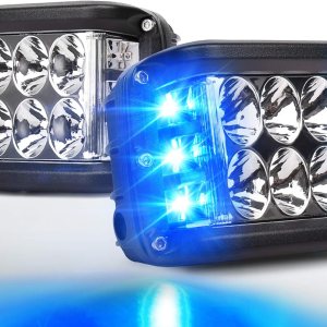 Luces LED de disparo lateral con DRL azul de doble cara con estroboscópico, 30 W todoterreno para conducción de puntos de inundación para Jeep, Luces LED de disparo lateral con DRL azul de doble cara con estroboscópico, 30 W todoterreno para conducción de puntos de inundación para Jeep,
