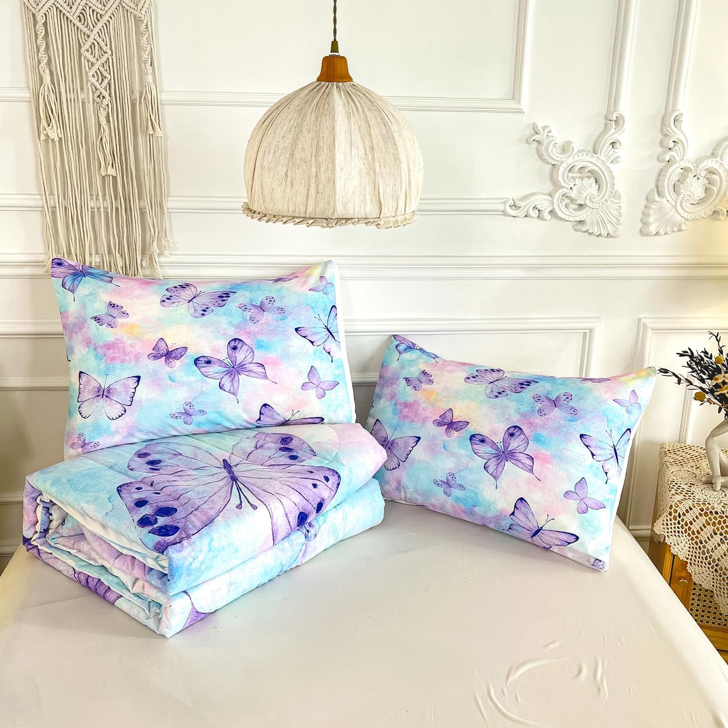 CVHOUSE Juego de edredón de mariposa individual para niñas y adolescentes. Juego de ropa de cama individual de mariposas, colcha de mariposas, juego