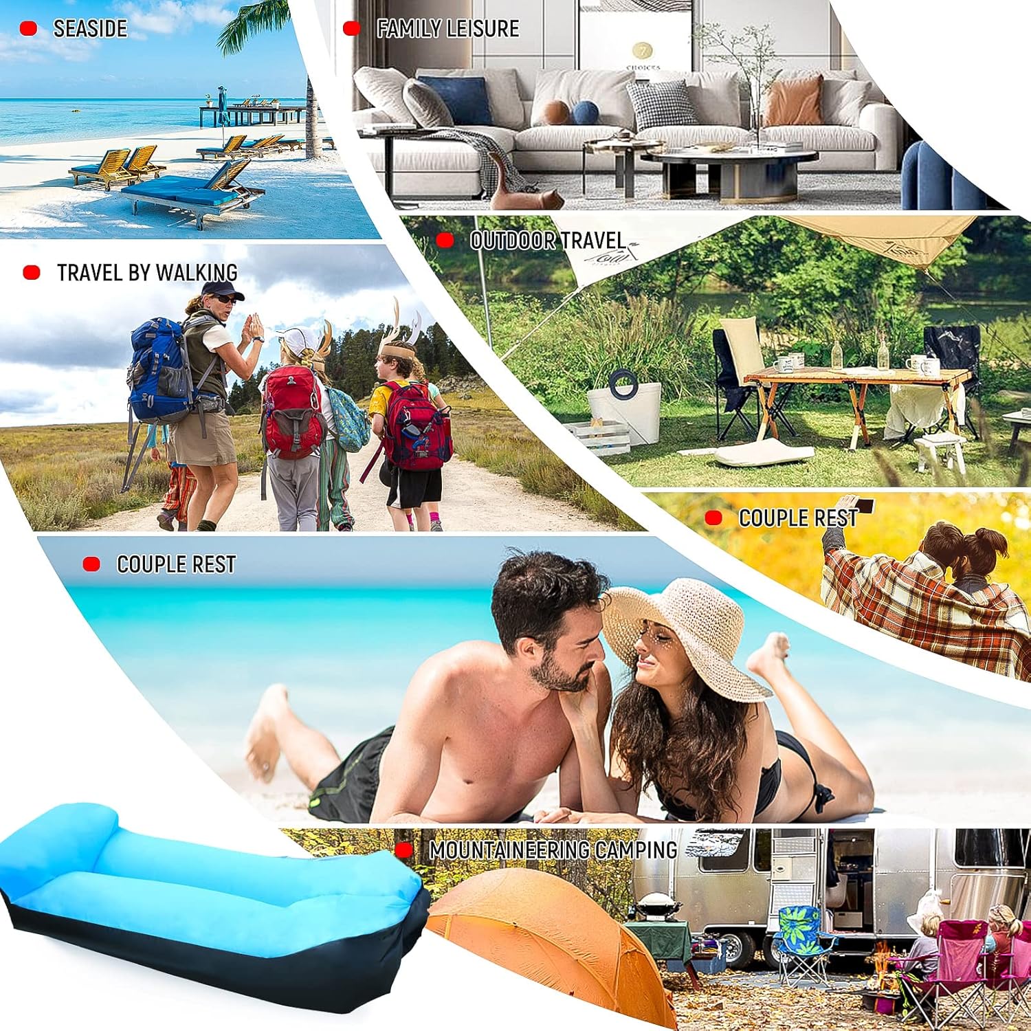 Tumbona inflable sofá de aire hamaca inflable portátil para acampar al aire libre – Diseño impermeable contra fugas de aire para senderismo,