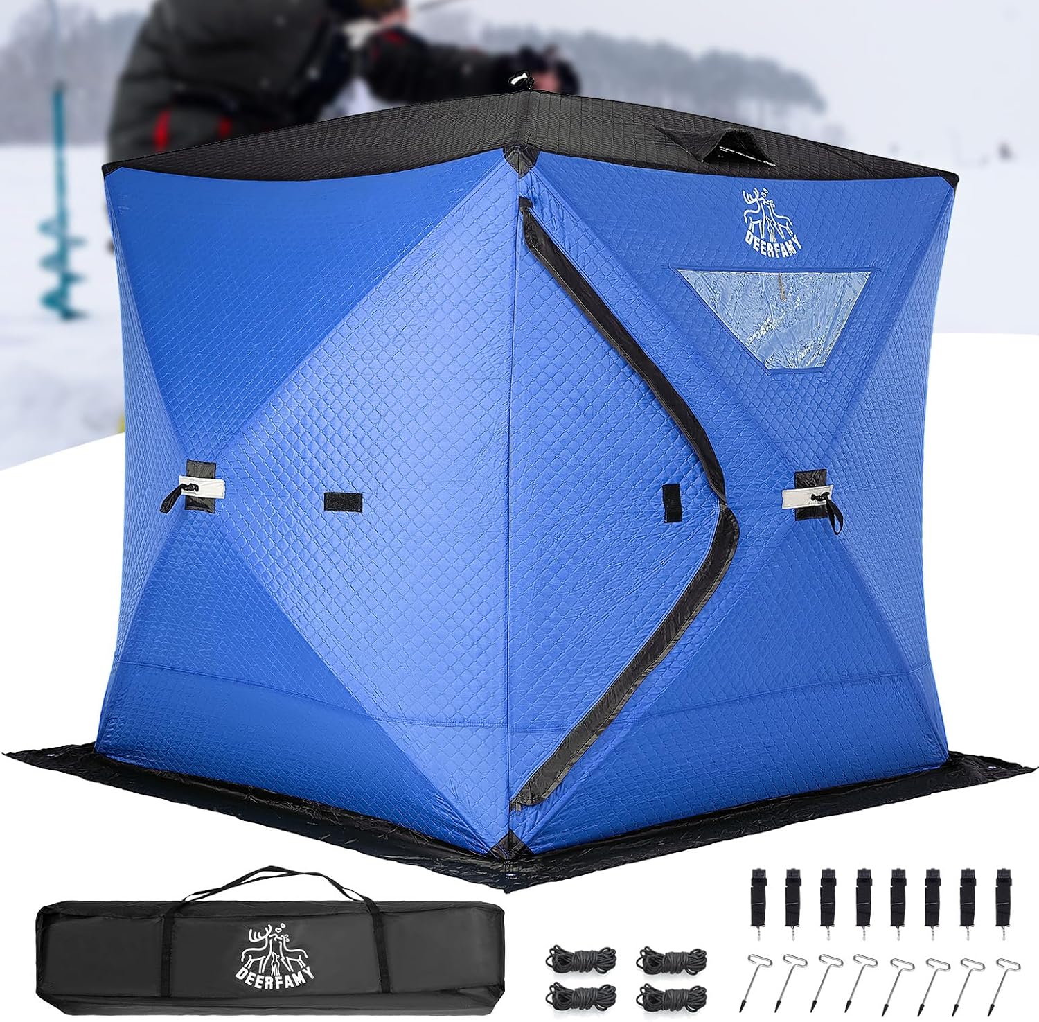 DEERFAMY Refugio de pesca en hielo de 3 capas relleno de algodón, 345678 personas, carpa de pesca en hielo, tienda de campaña aislada con bolsa de