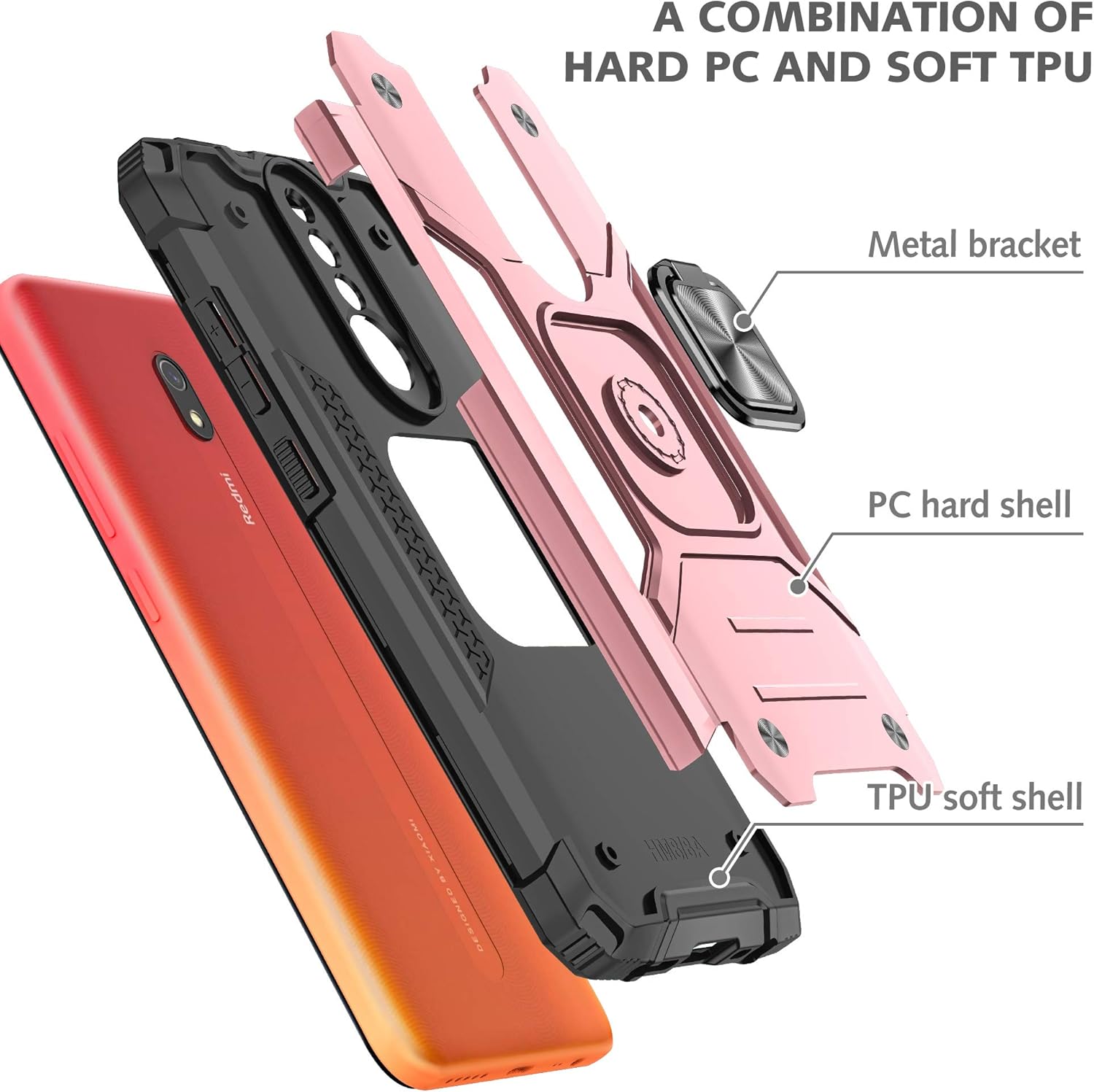 Asuwish Funda de teléfono para Xiaomi Redmi 8A Redme 8 con protector de pantalla de vidrio templado y soporte de anillo delgado híbrido protector