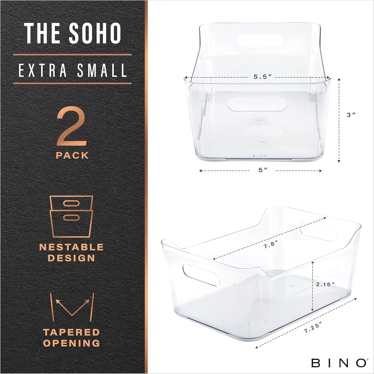 BINO – Cubo de almacenamiento de plástico transparente con asas (2 unidades) – Papeleras de plástico para organizar y almacenar en la cocina,