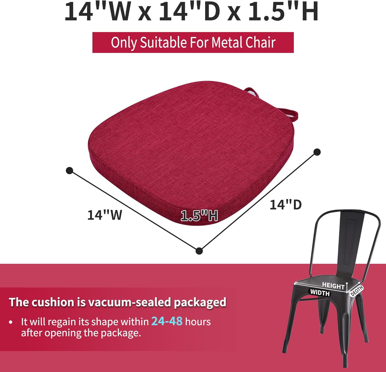 baibu Juego de 2 cojines metálicos de 14 x 14 pulgadas para sillas de comedor con lazos, cojines metálicos antideslizantes para sillas de comedor