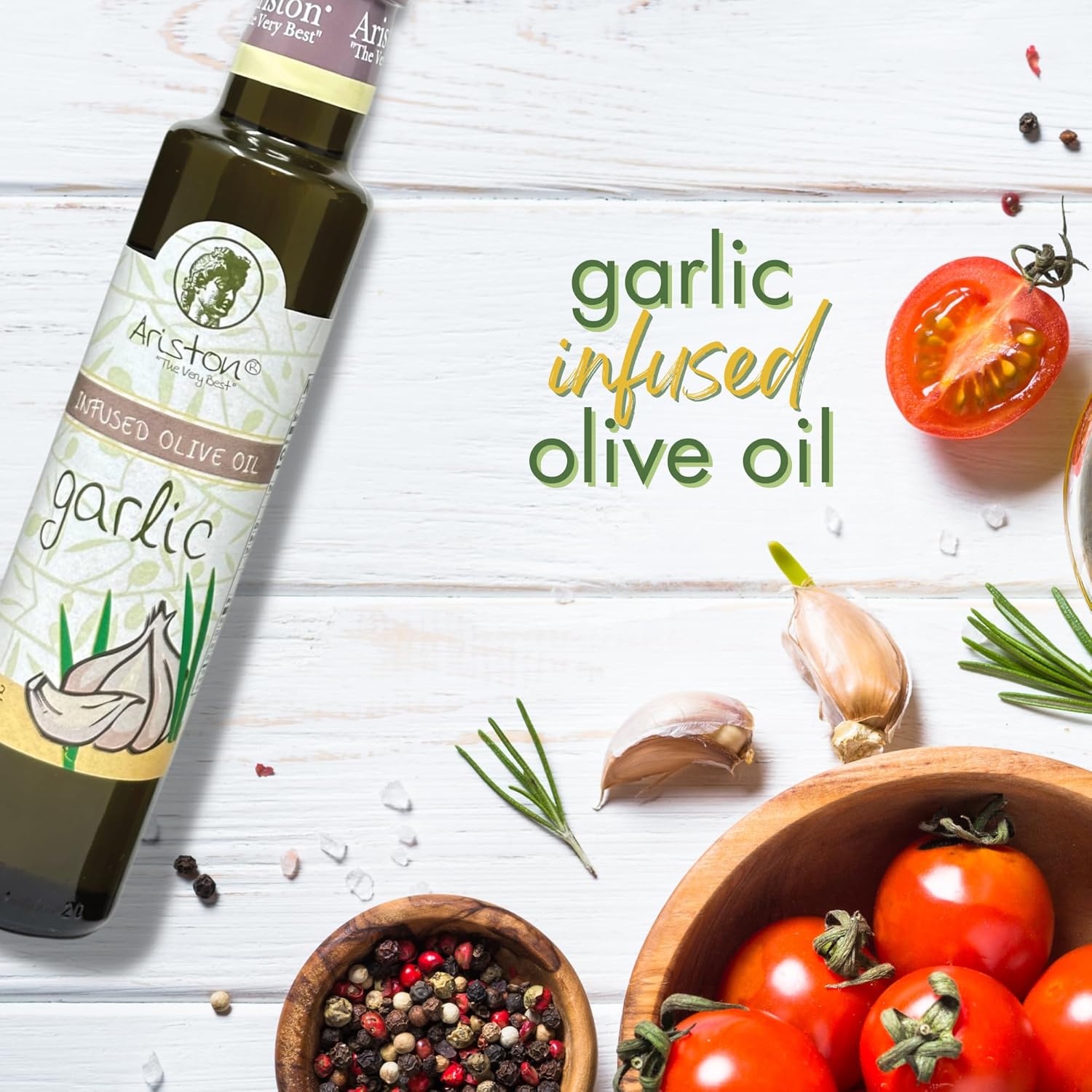 Ariston Specialties – Juego de aceite de oliva infundido con (1) aceite de oliva con infusión de ajo de 8.45 onzas, (1) aceite de oliva con sabor a