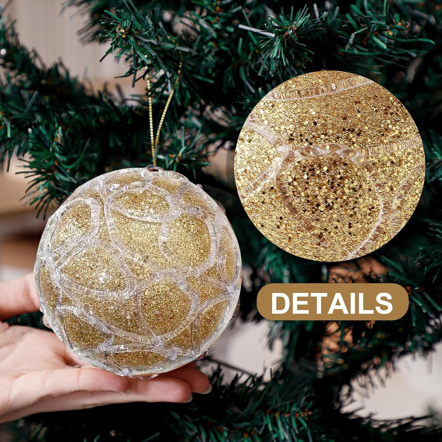 Adornos de bola de Navidad de 4.25 pulgadas, juego de 4 piezas doradas para decoración de árbol de Navidad, bodas, fiestas, vacaciones, decoración