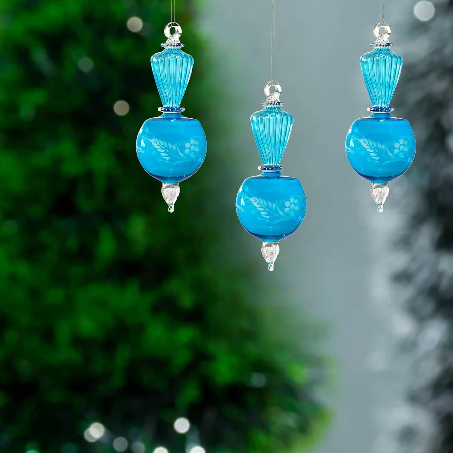 Adornos de cristal grabados turquesa hechos a mano, adorno de Navidad, adornos de Navidad con diseños personalizables, bolas de Navidad para