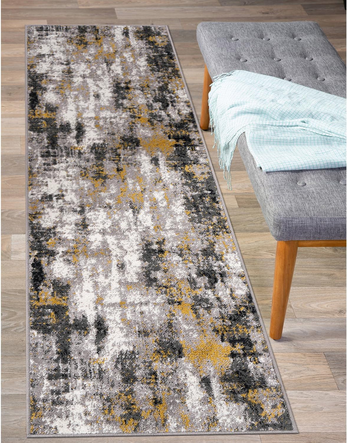 Rugshop Tralee – Alfombra abstracta moderna resistente a las manchas, 2 x 7 pies, color amarillo