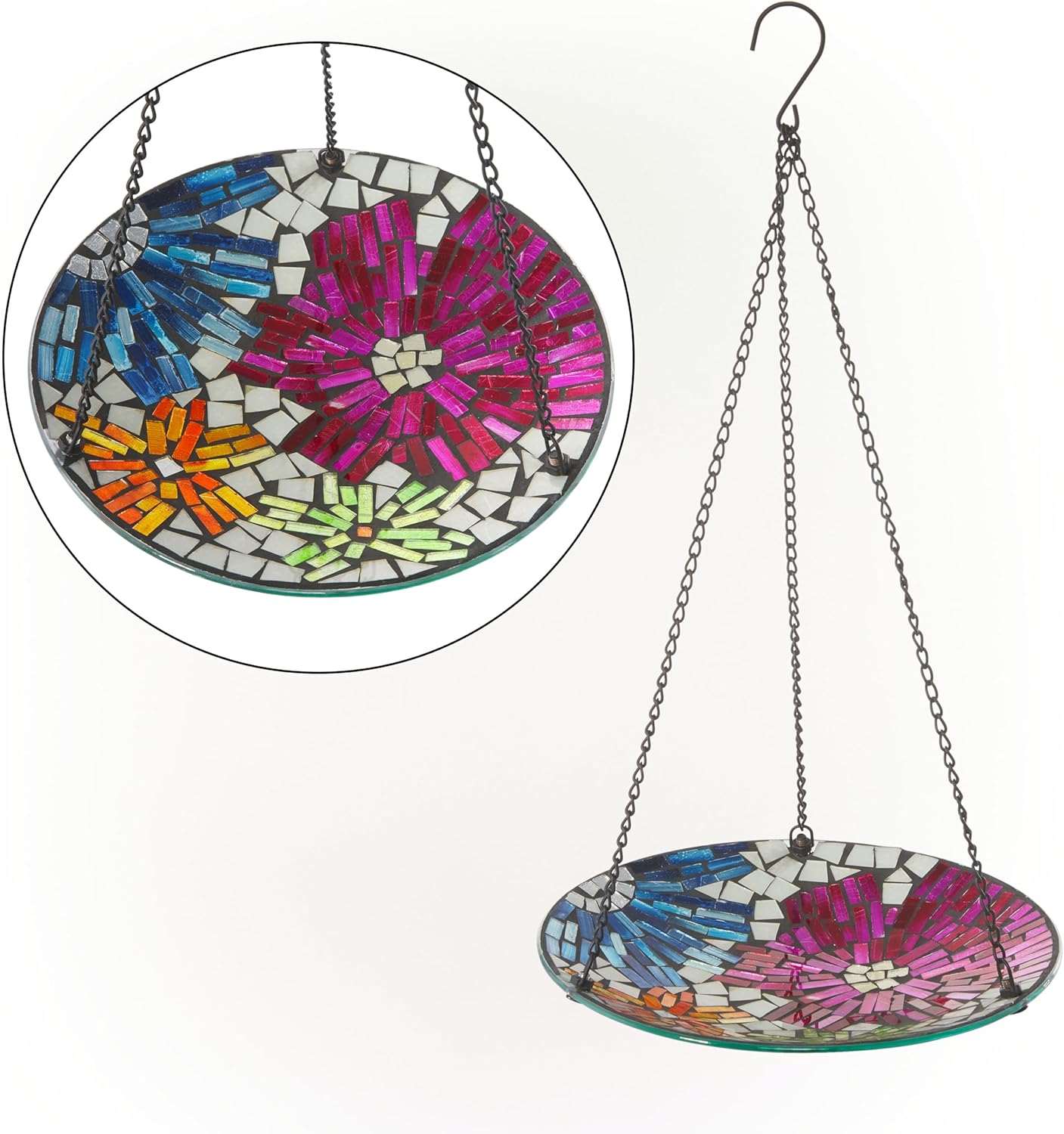 Alpine Corporation HMD214 Alpine – Mosaico de 10 pulgadas, multicolor, tamaño, colgante, redondo, floral, para pájaros