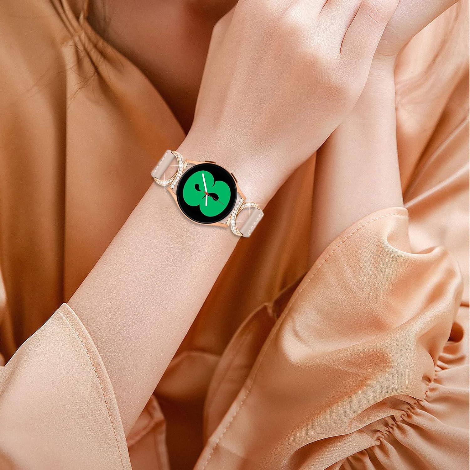 Genuine Leather Bands Compatible for Samsung Galaxy Watch 654 40mm 44mm, 5 Pro, Watch 64 Classic 43mm 47mm 42mm 46mm, Horn-shaped Diamond Metal