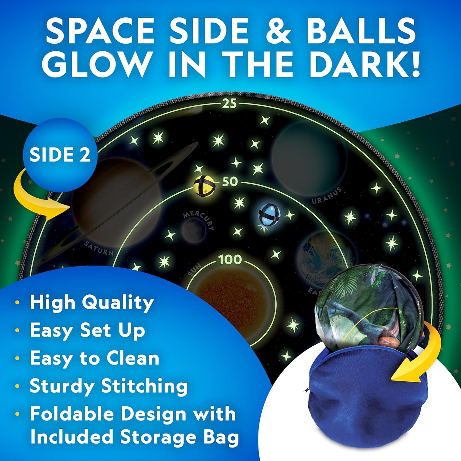 NATIONAL GEOGRAPHIC Tablero de dardos que brilla en la oscuridad para niños, juego de dardos con 28 pulgadas reversible, brillante y bolas