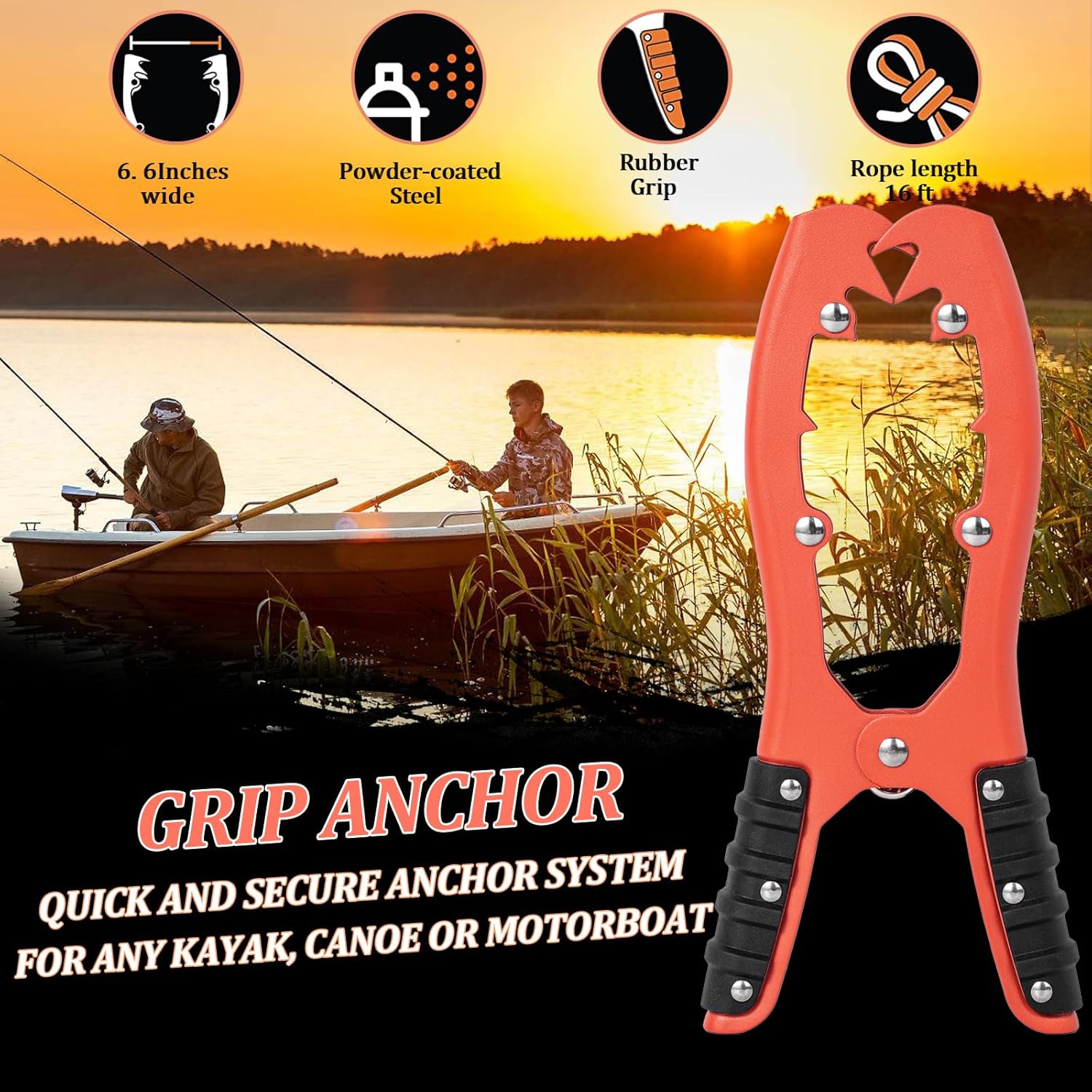 lewkefx Kayak Canoa Anchor Grip, barco, tubo de flotador y accesorios de pesca de kayak, equipo de kayak, anclaje de abrazadera de cepillo con