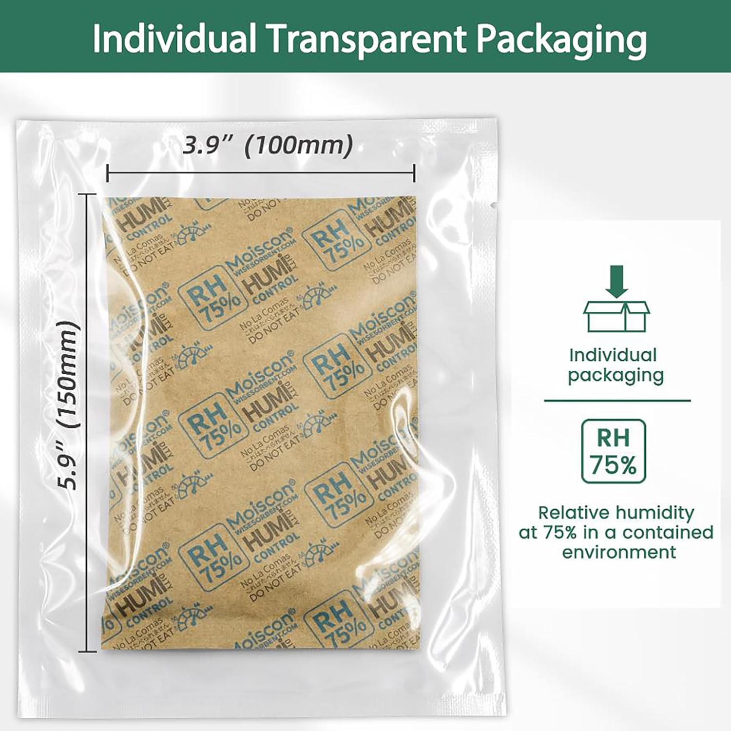 Paquetes de control de humedad bidireccional del 75%, paquete de 5 de 2.12 oz para almacenar 1 libra, tamaño 60 paquetes de control de humedad
