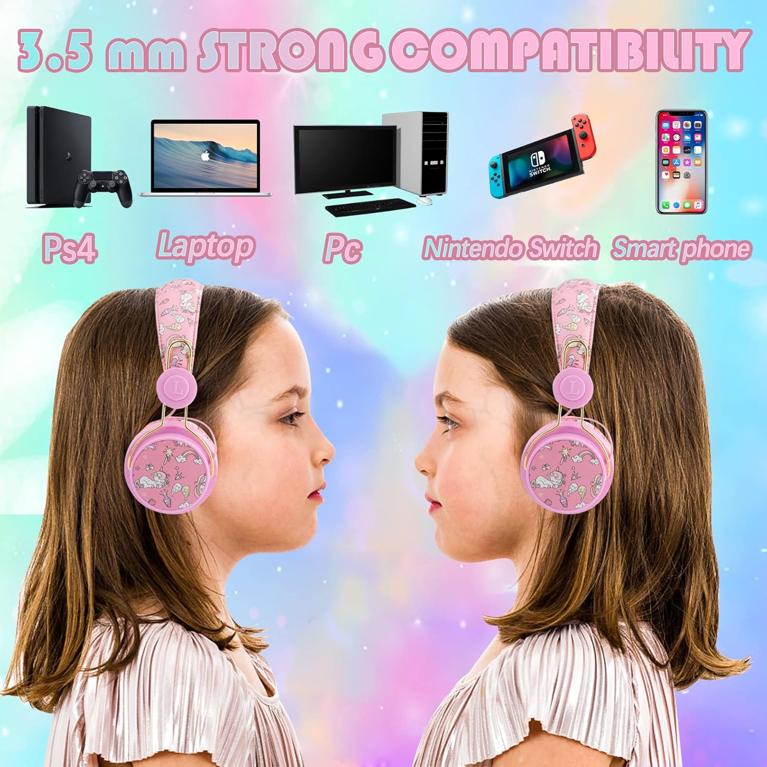 SVYHUOK Unicorn Kids – Auriculares Bluetooth para niñas, auriculares inalámbricos con micrófono para adolescentes, volumen seguro, limitado, 85 db,