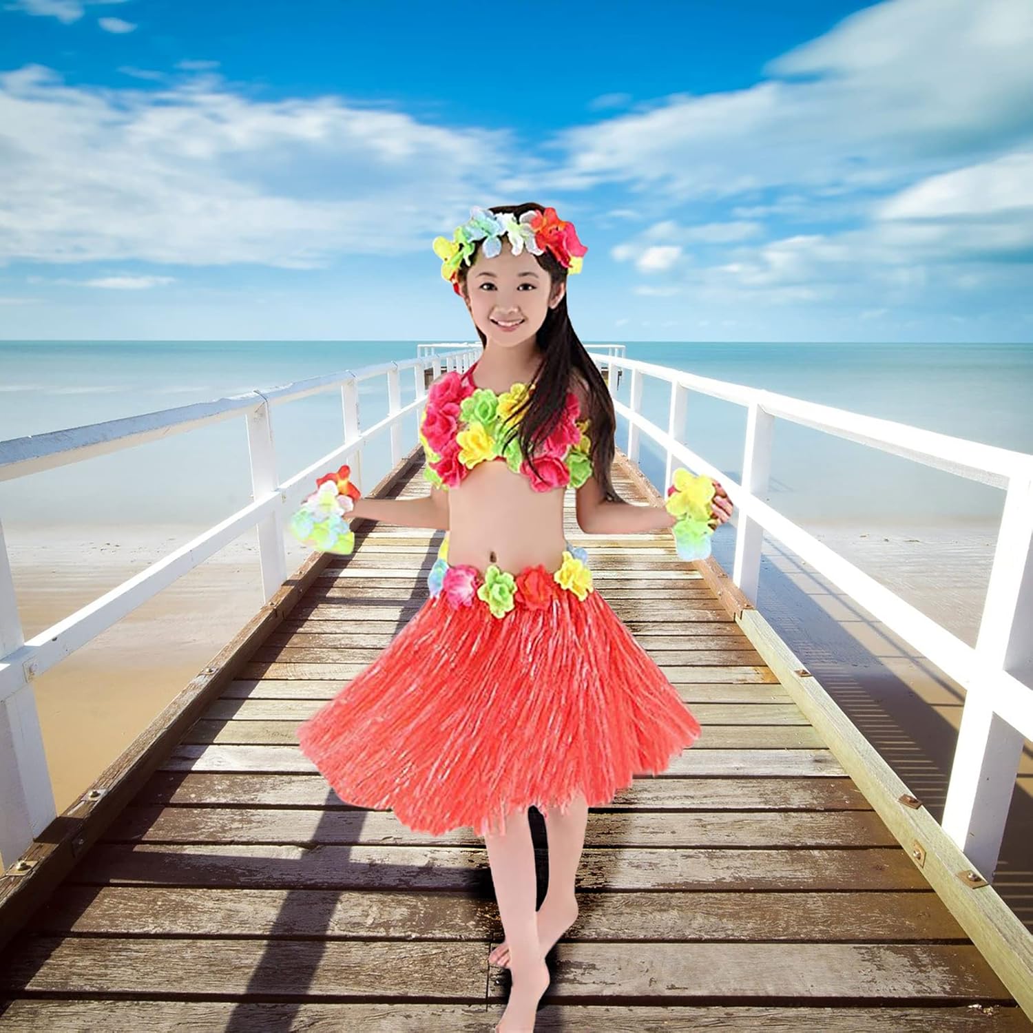 Disfraz hawaiano de baile de hula, 5 piezas para niñas